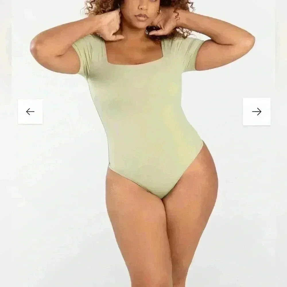 POPILUSH Shapewear Bodysuit Square Neck Short Sleeve Thong